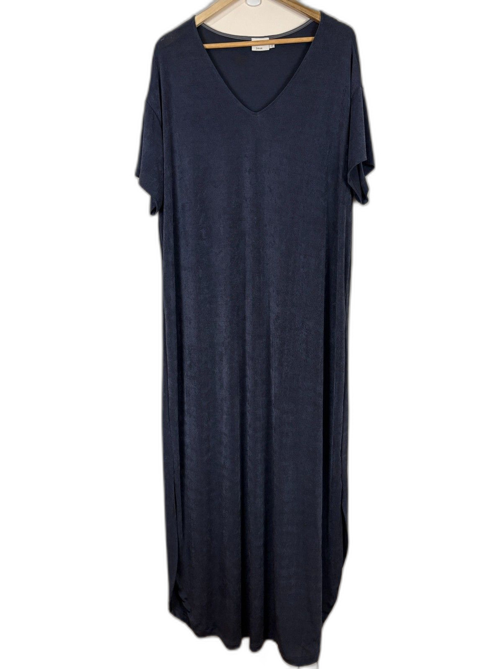 Crescent Drive Slinky Knit Maxi Dress Blue Size 2X Tall Lagenlook Travel USA